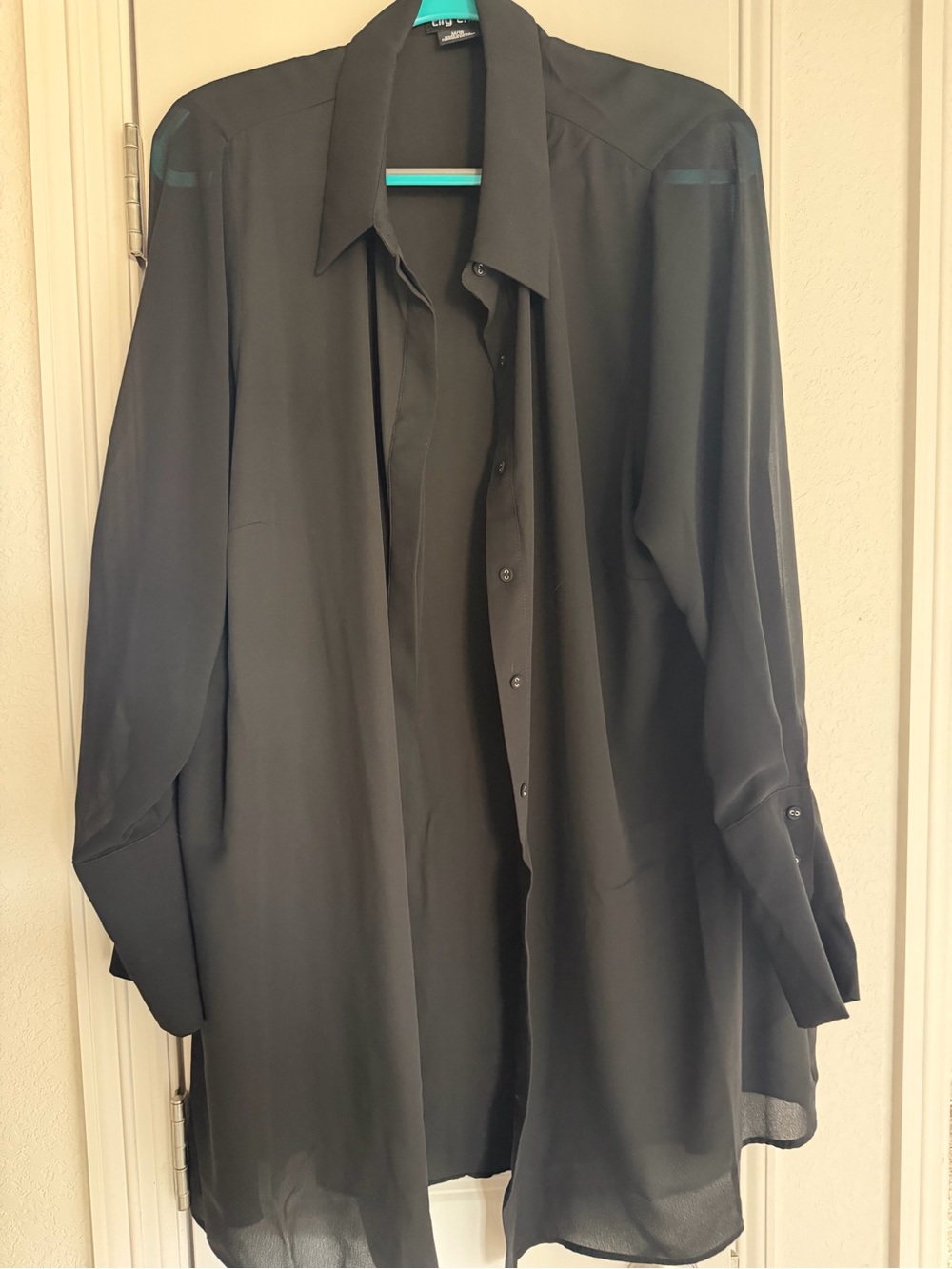 City Chic Classic Black Long-Sleeve Flowy Dress Shirt size M (18)